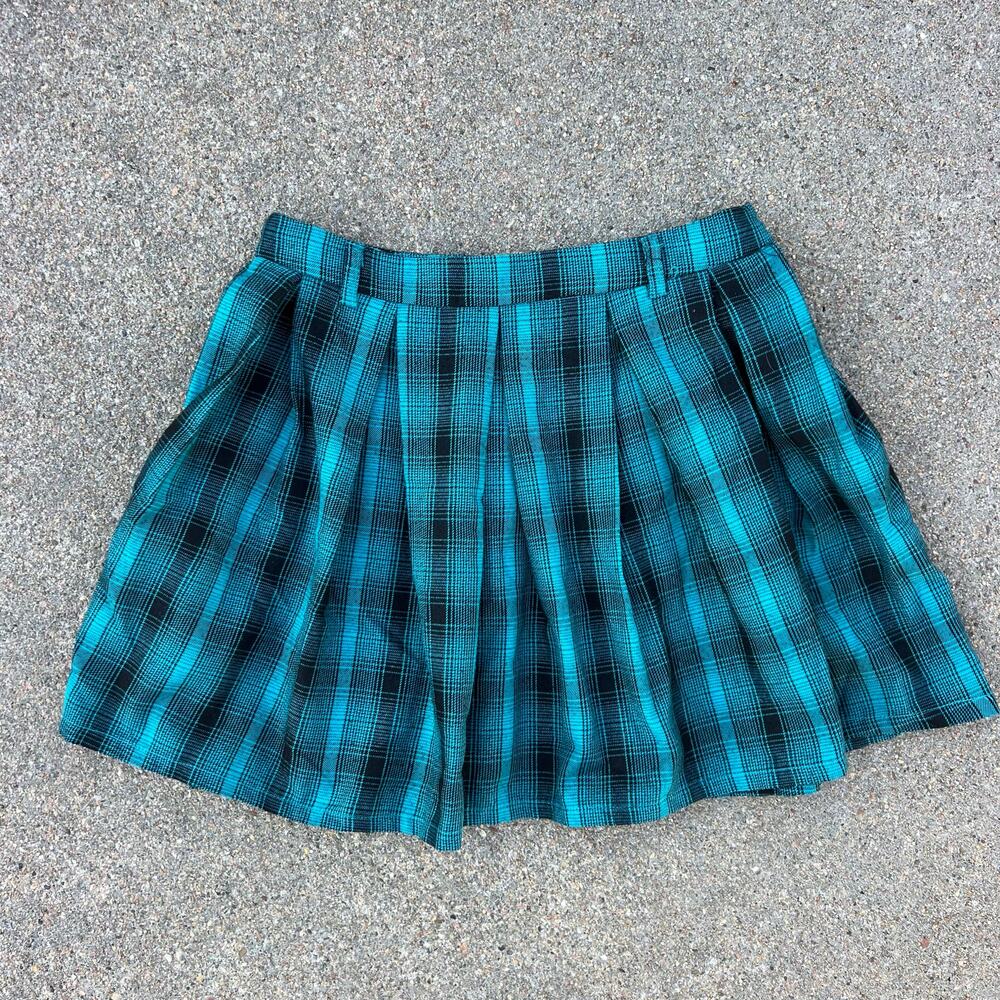 Hot Topic Teal Black Plaid Pleated Mini Skirt Kilt Style Punk Goth XS
